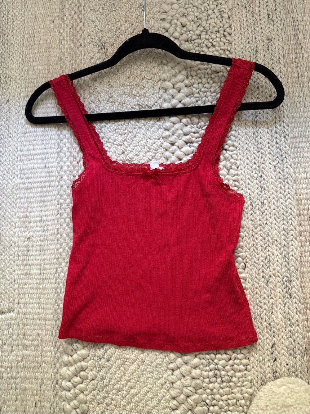 Bright Red Lace-Trim Ribbed Tank Top - Picture 5 of 6